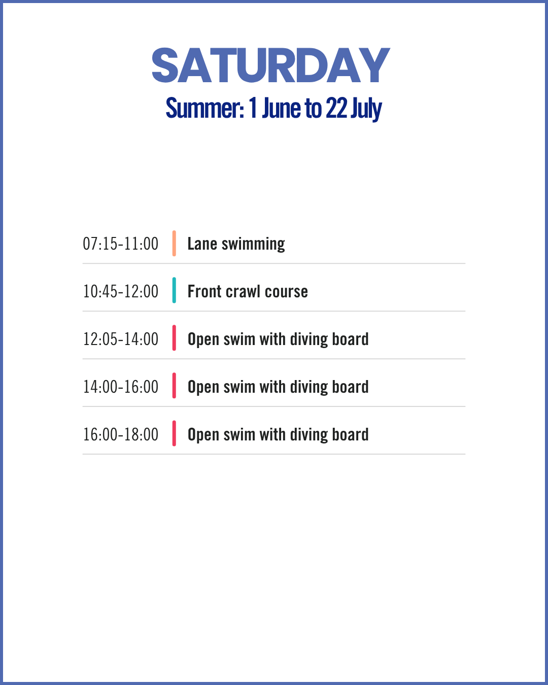 Summer Saturday Schedule