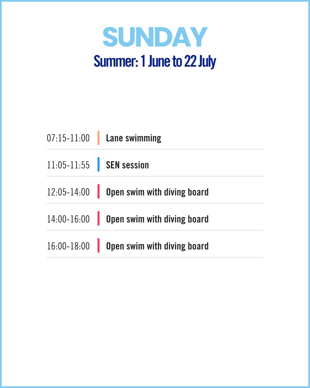 Summer Sunday Schedule